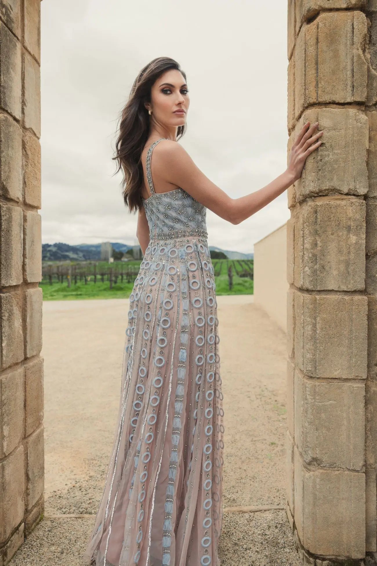 Light Blue Sleeveless Embellished A-line Gown