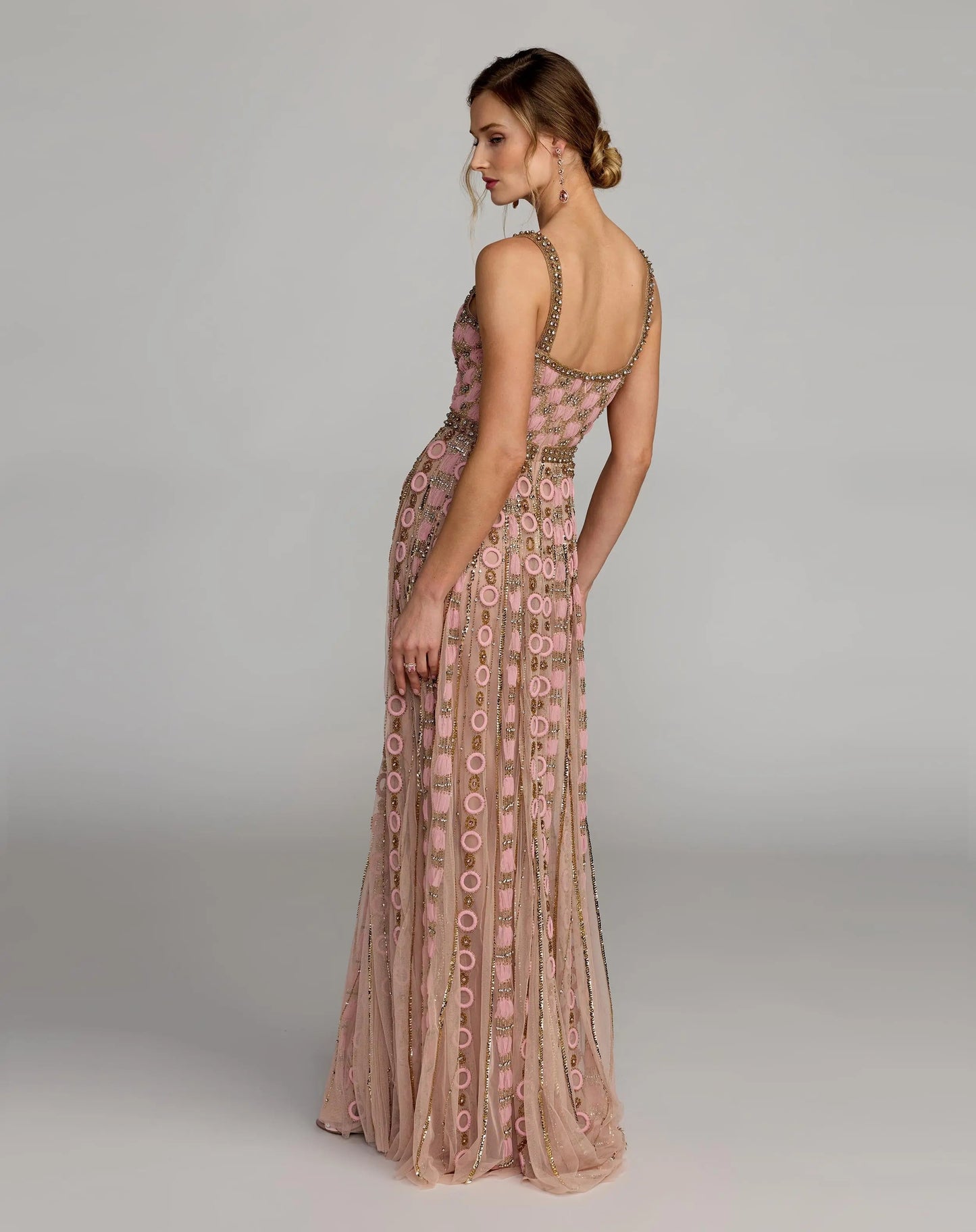 Pink Sleeveless Embellished A-line Gown