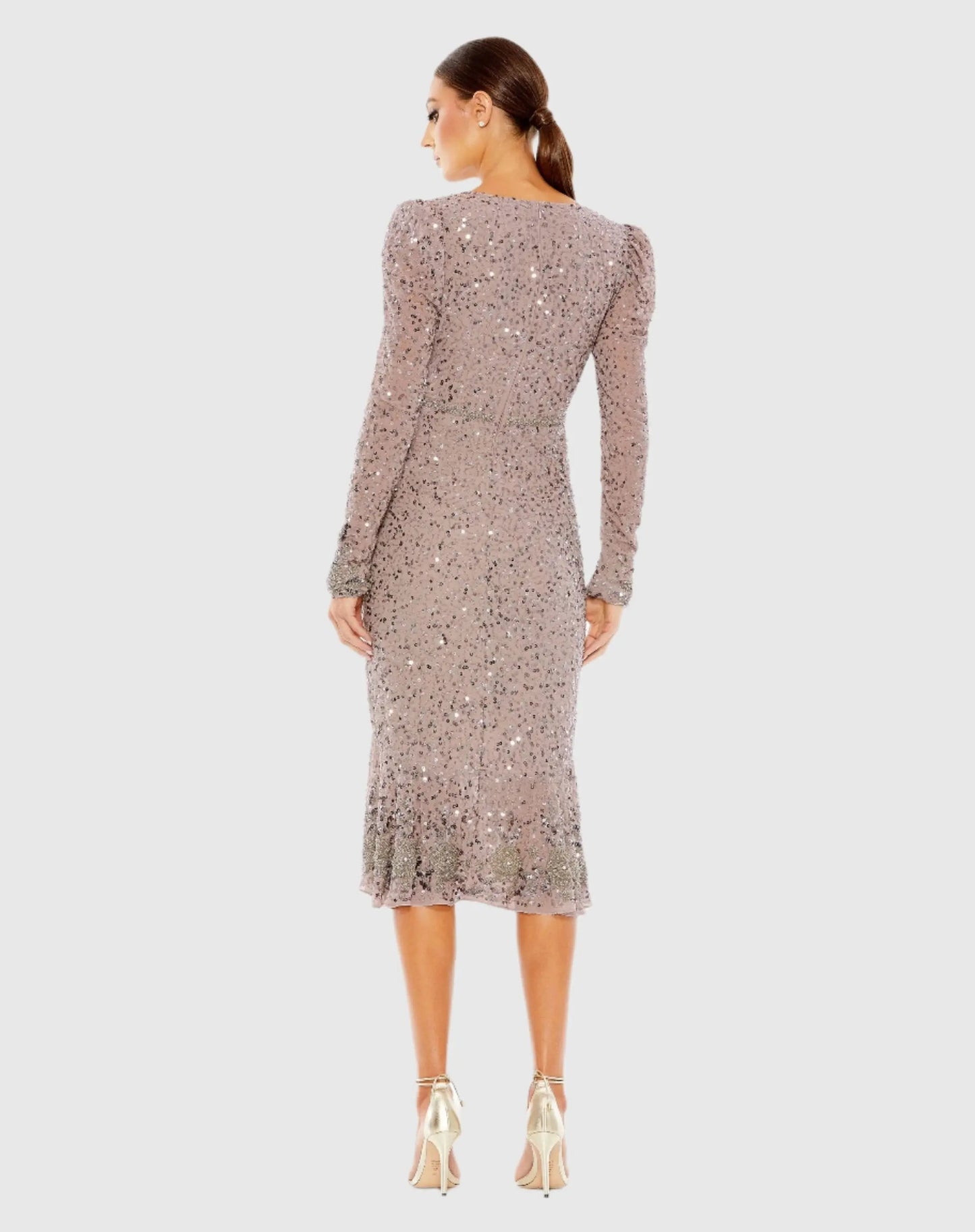 Purple Sequin Dress with Beaded Hemline and Belt