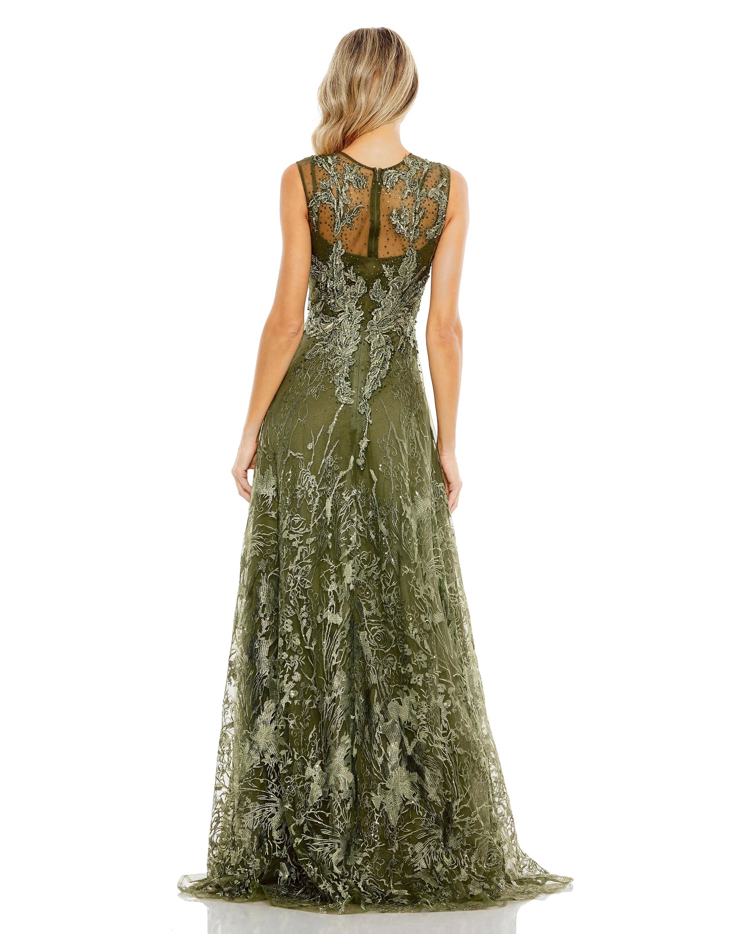 Green Embellished Embroidered Sleeveless A Line Gown