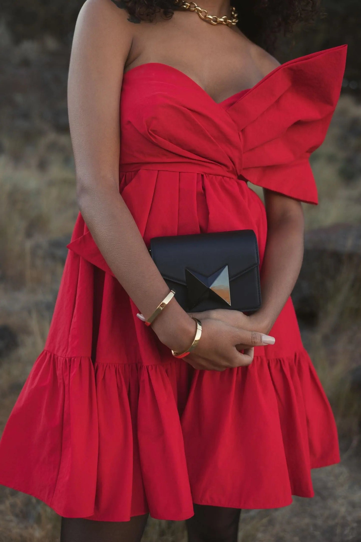 Red Faille Strapless Twist Bow Mini Dress