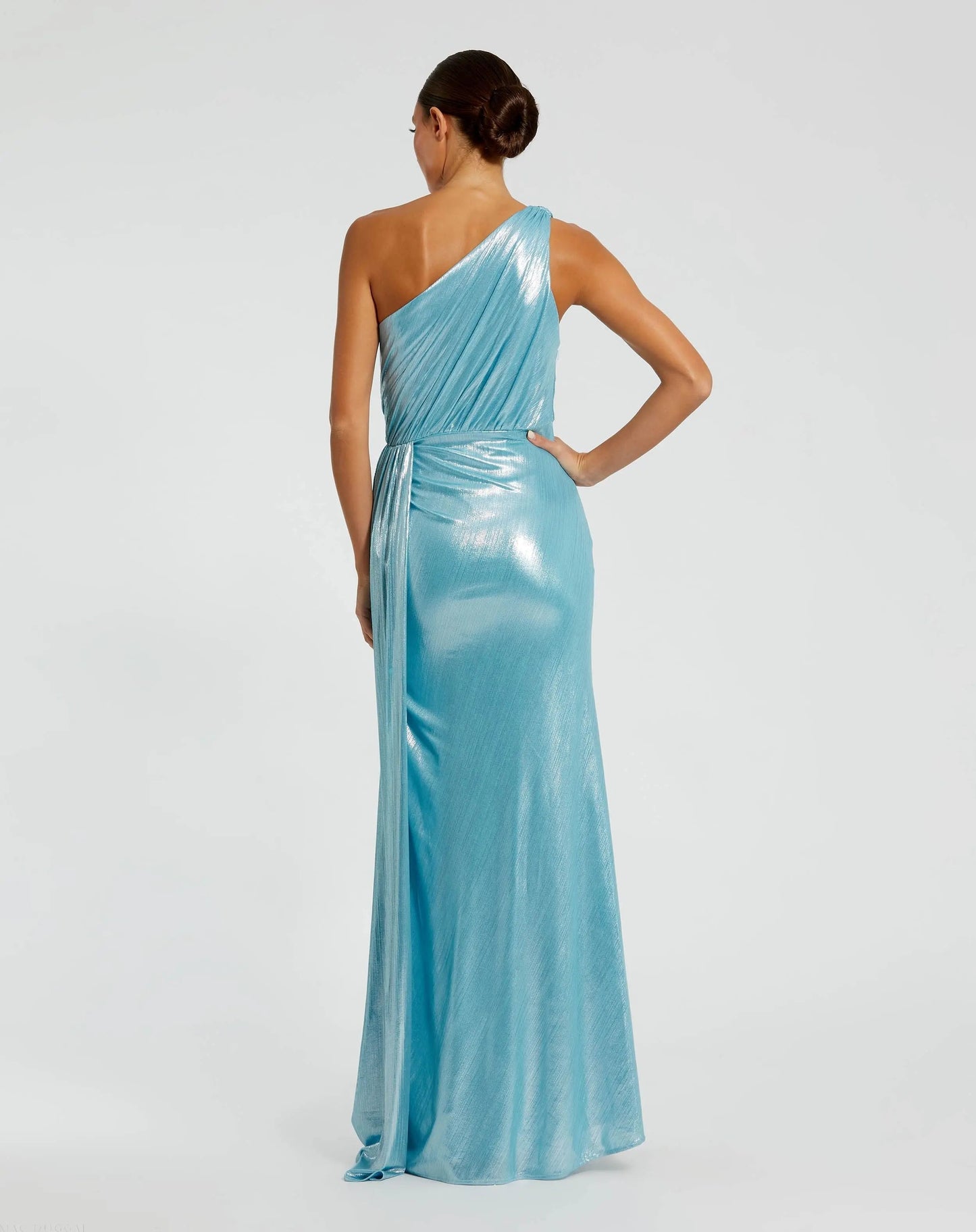 Blue One Shoulder Draped Gown