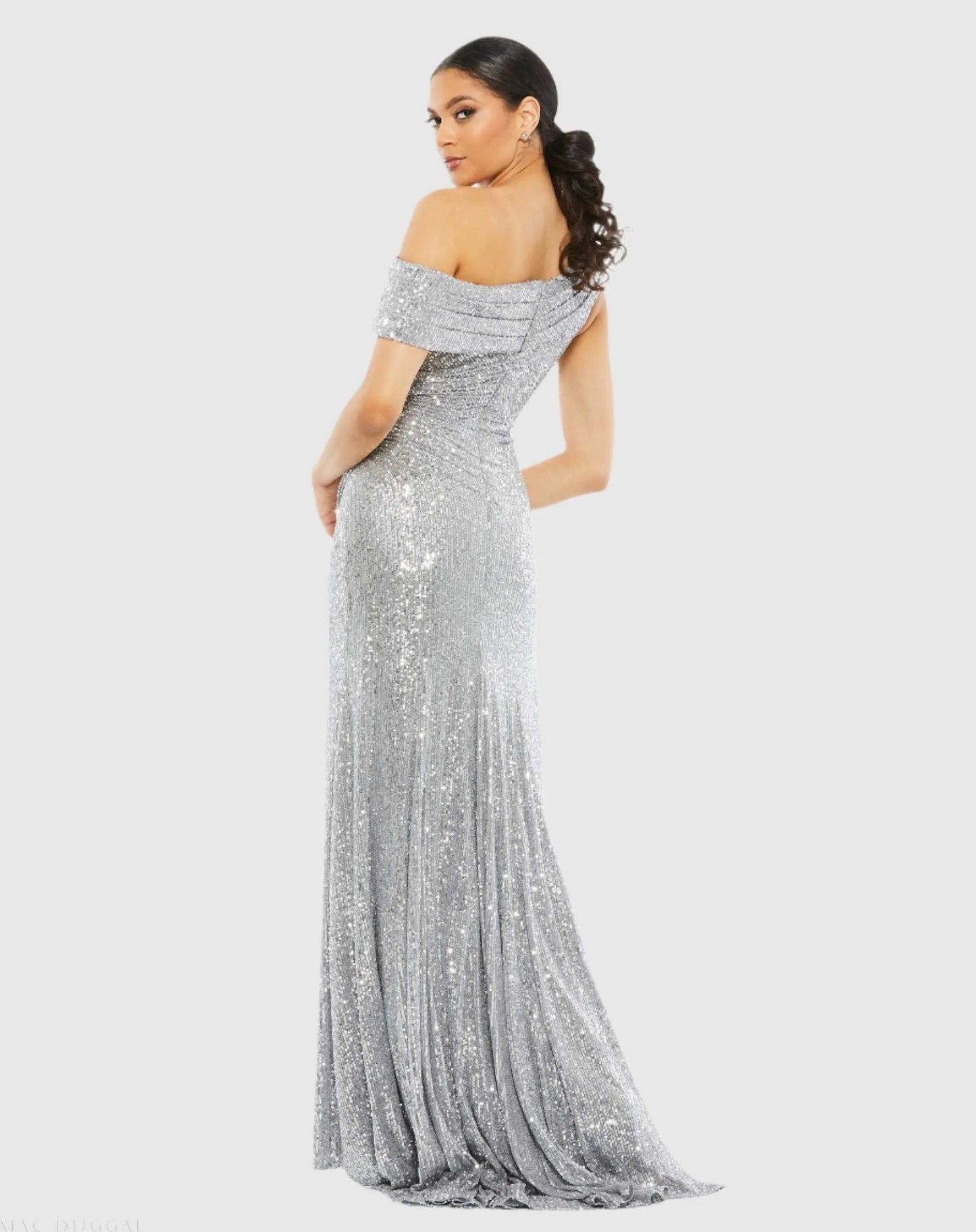 Silver Sequined Drop Shoulder Gown
