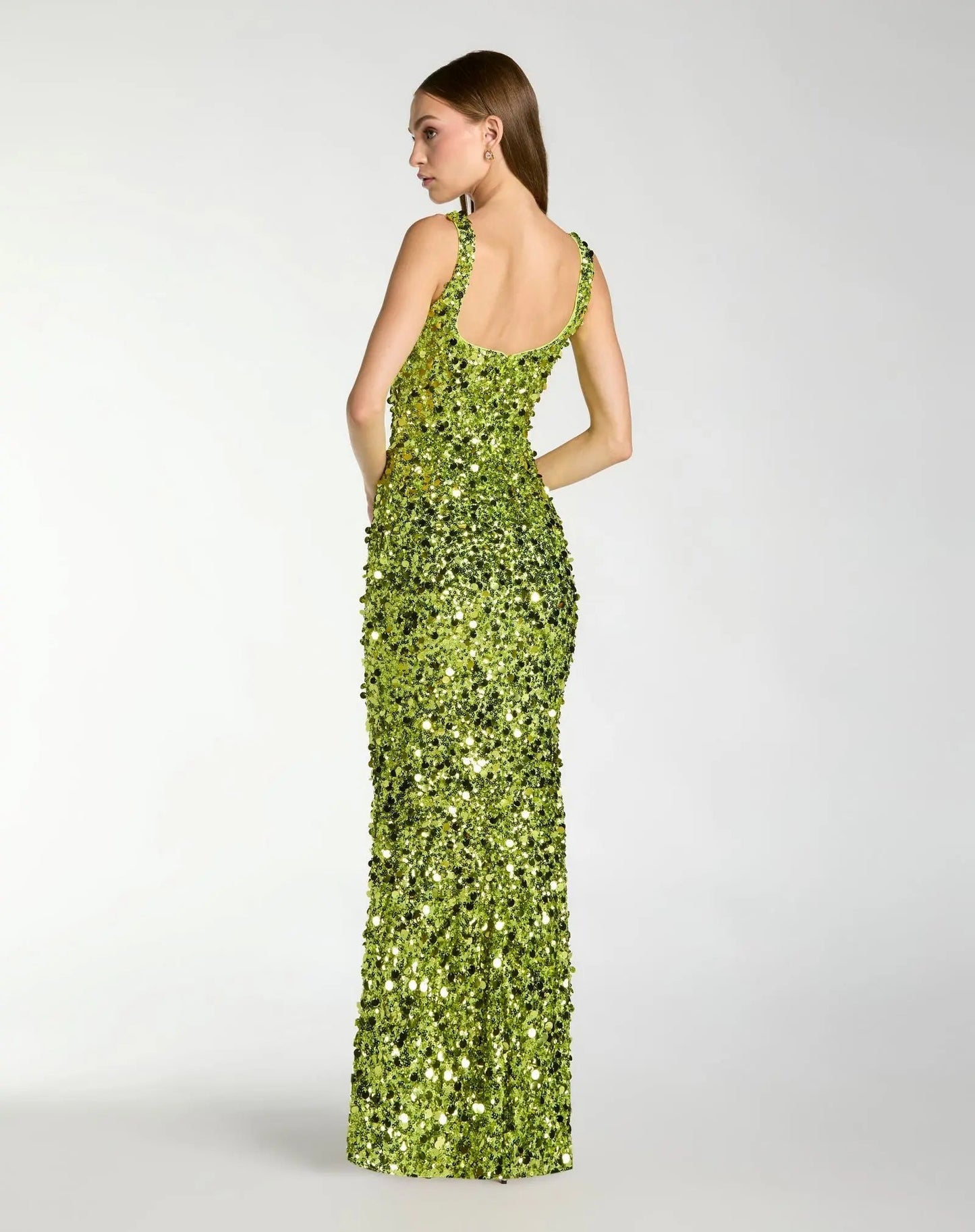 Green Sleeveless Paillette Sequin Column Gown