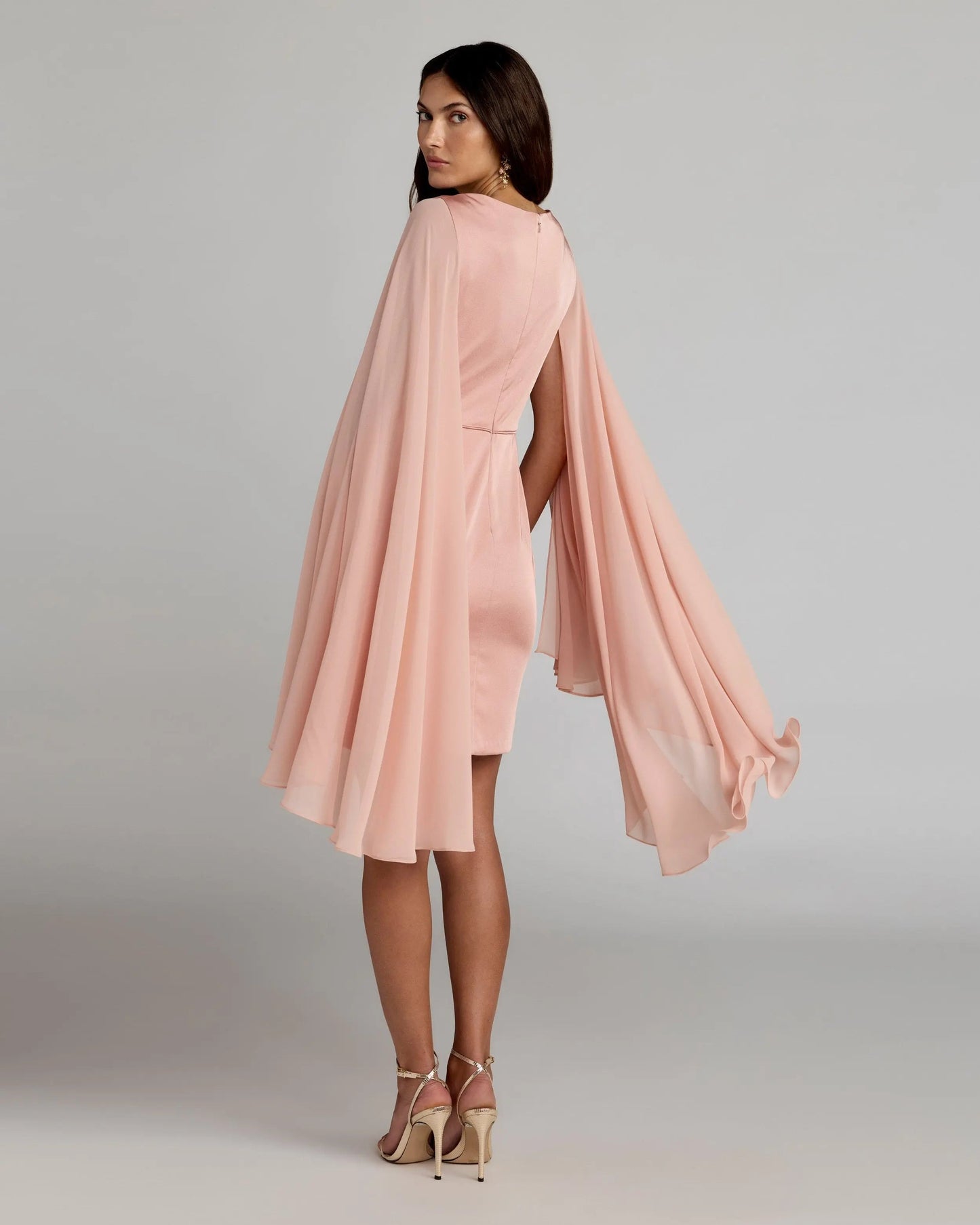 Pink V-Neck Cape Sleeve Mini Dress