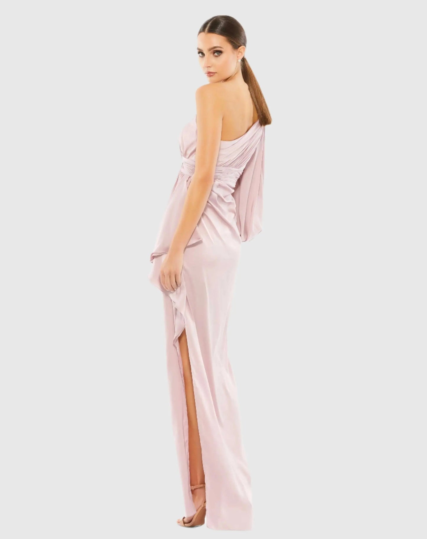 Pink One Shoulder Bishop Sleeve Gown - FINAL SALE