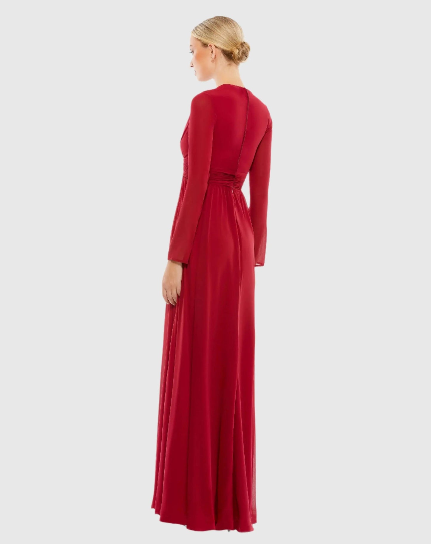 Red V-Neck Front Twist Long Sleeve Gown