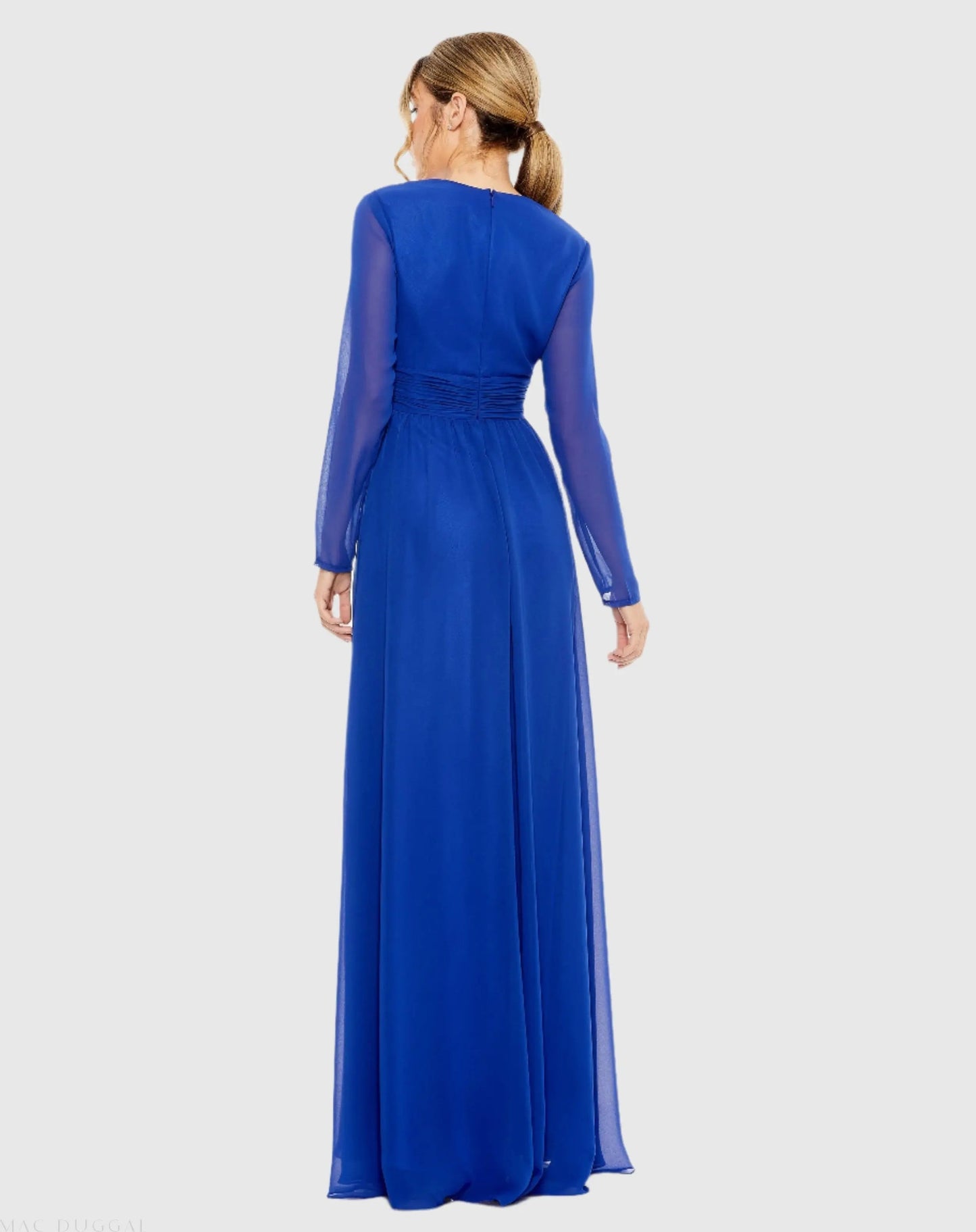 Blue V-Neck Front Twist Long Sleeve Gown - FINAL SALE