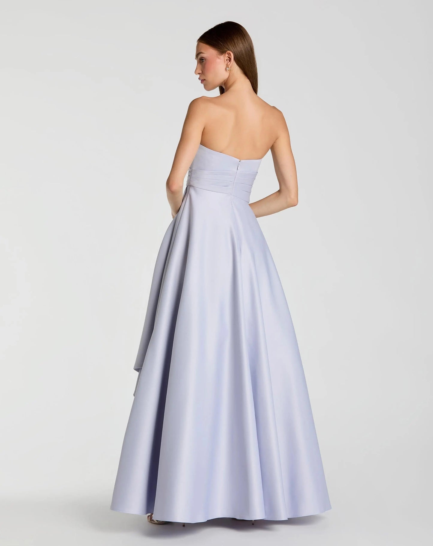 Purple Strapless Satin Ball Gown With Draped Detail