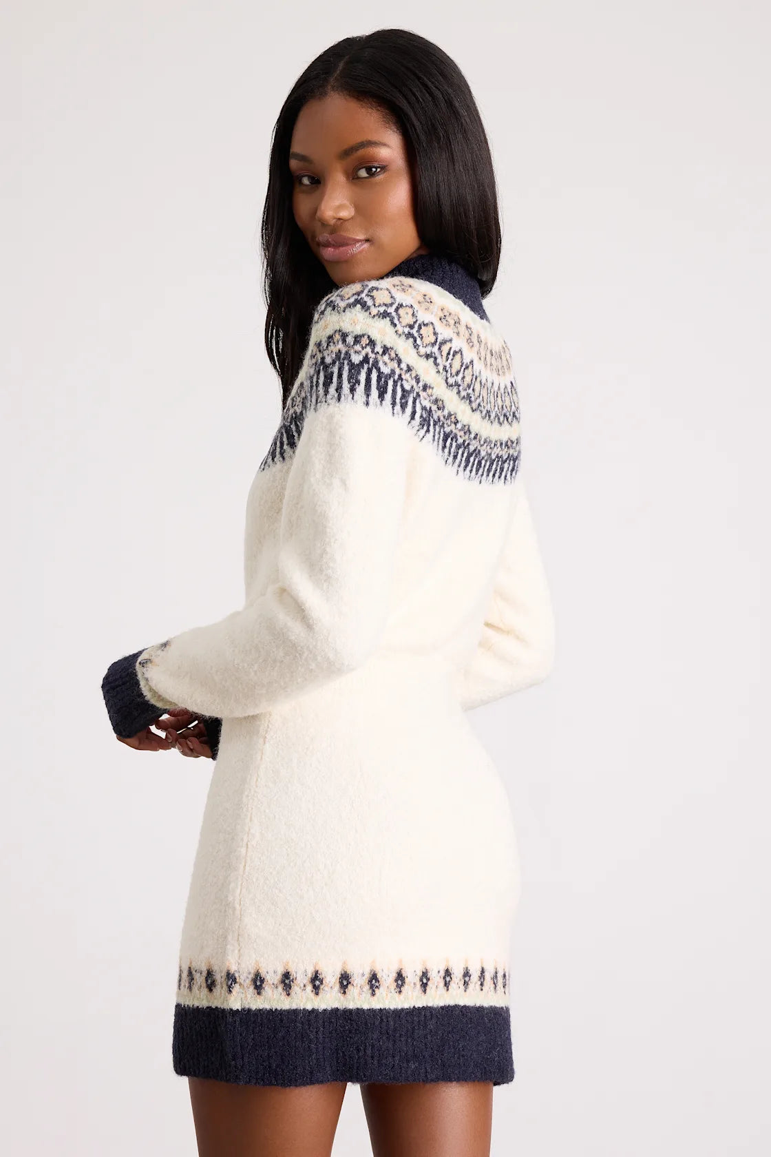 Nina Ivory and Navy Fair Isle Sweater Mini Dress