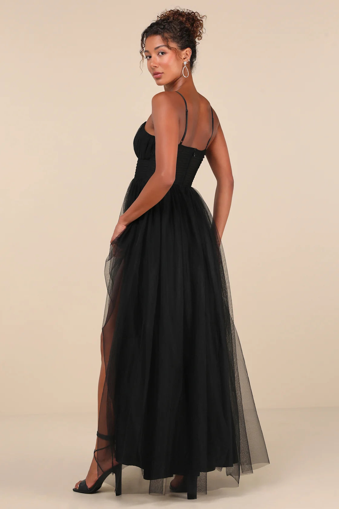 Convincingly Graceful Black Tulle Sleeveless Maxi Dress