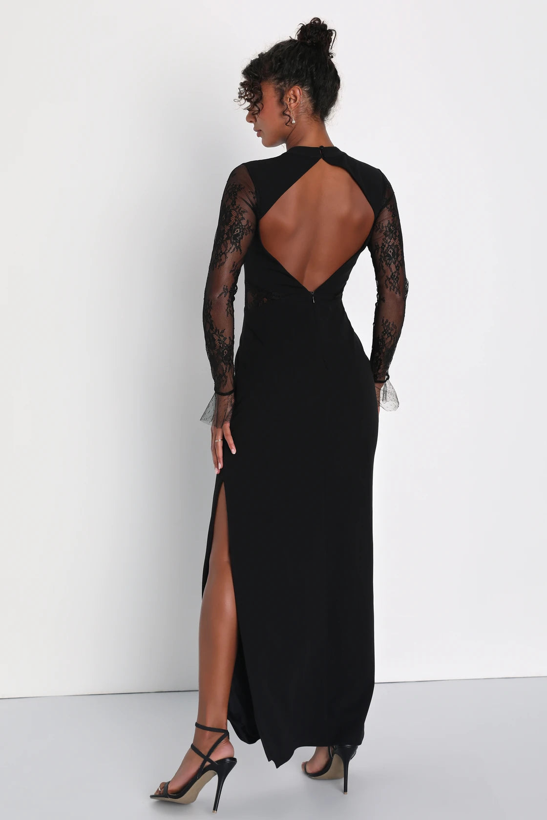 Bragging Rights Black Lace Long Sleeve Column Maxi Dress