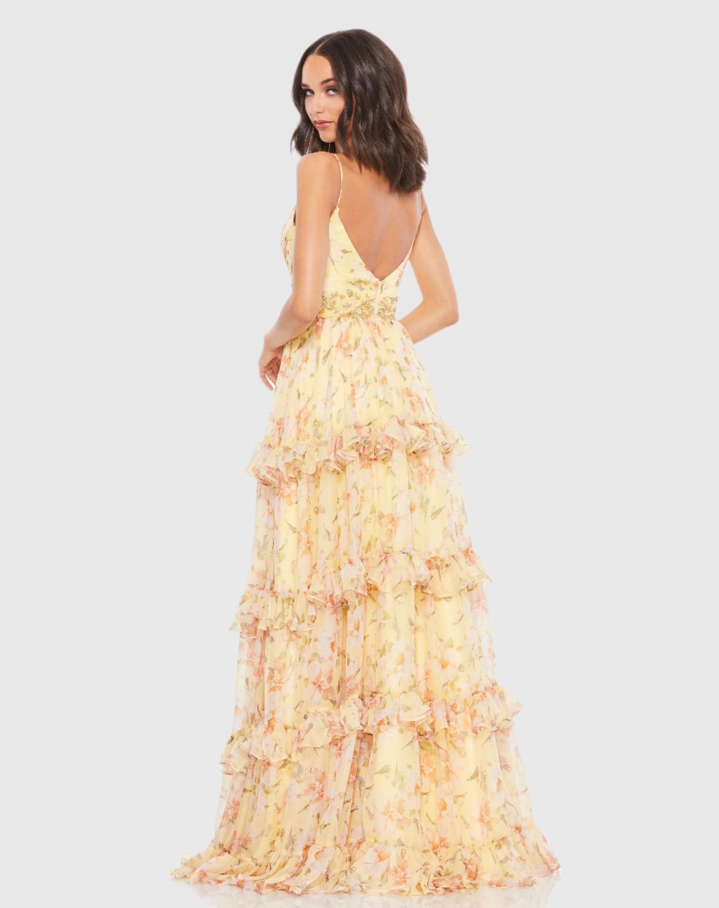 Floral Tiered Chiffon Gown