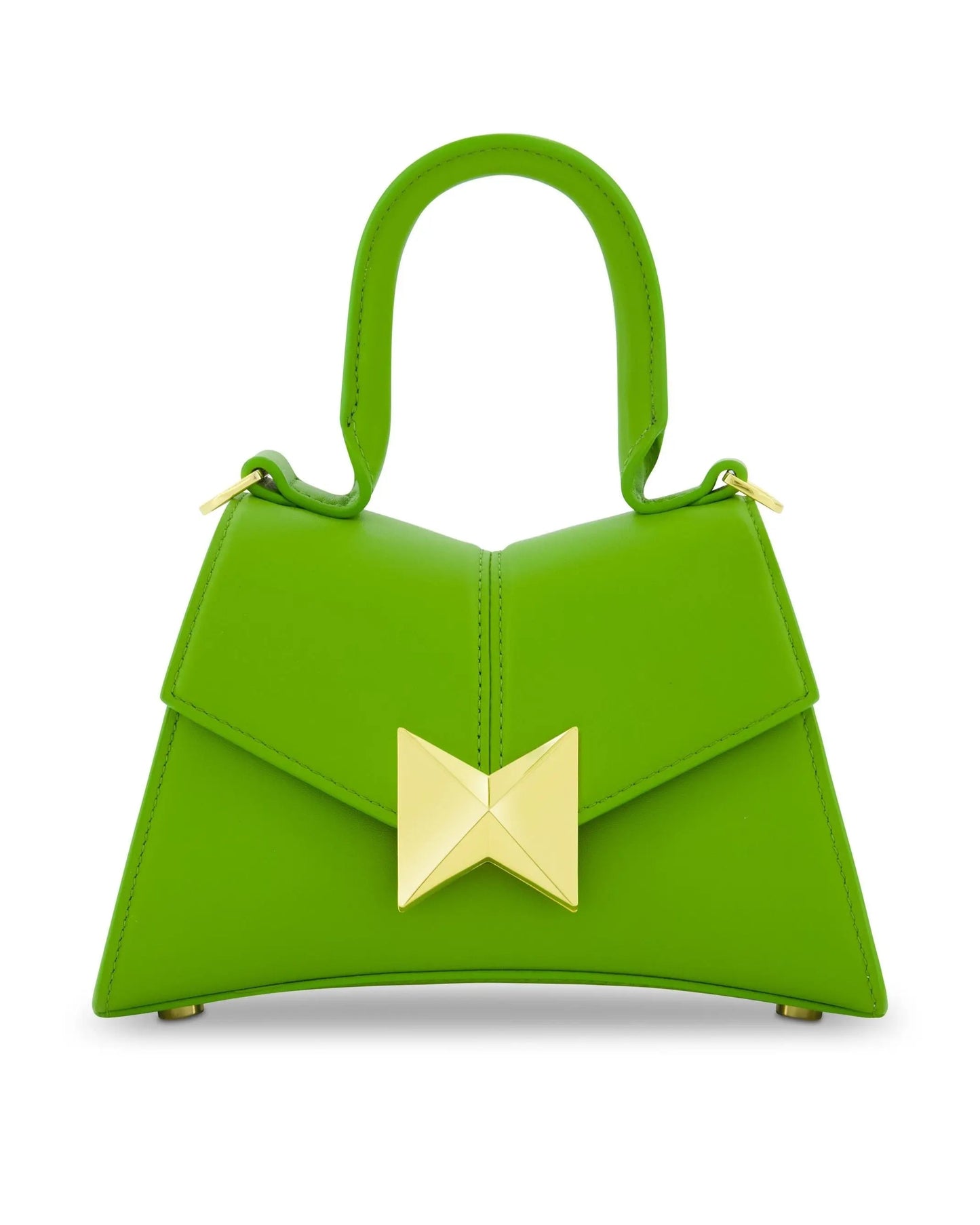 Green Angular Mini Leather Handbag With Gold Hardware