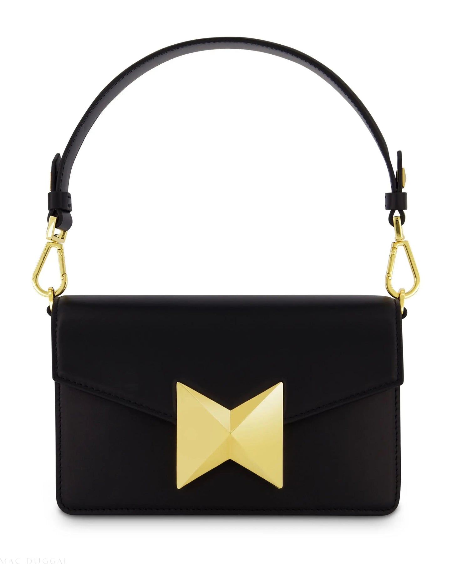 Black Mini Leather Shoulder Handbag With Gold Hardware