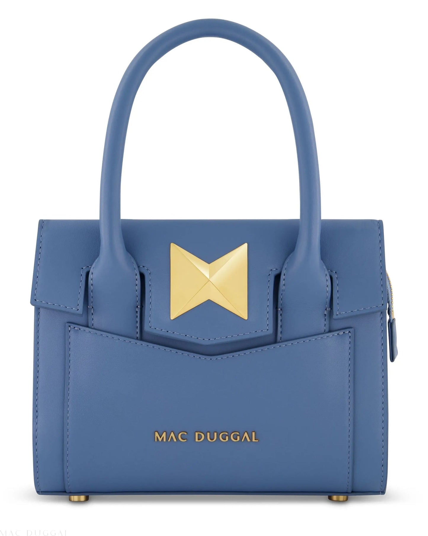 Blue Small Leather Tote Bag With Gold Hardware