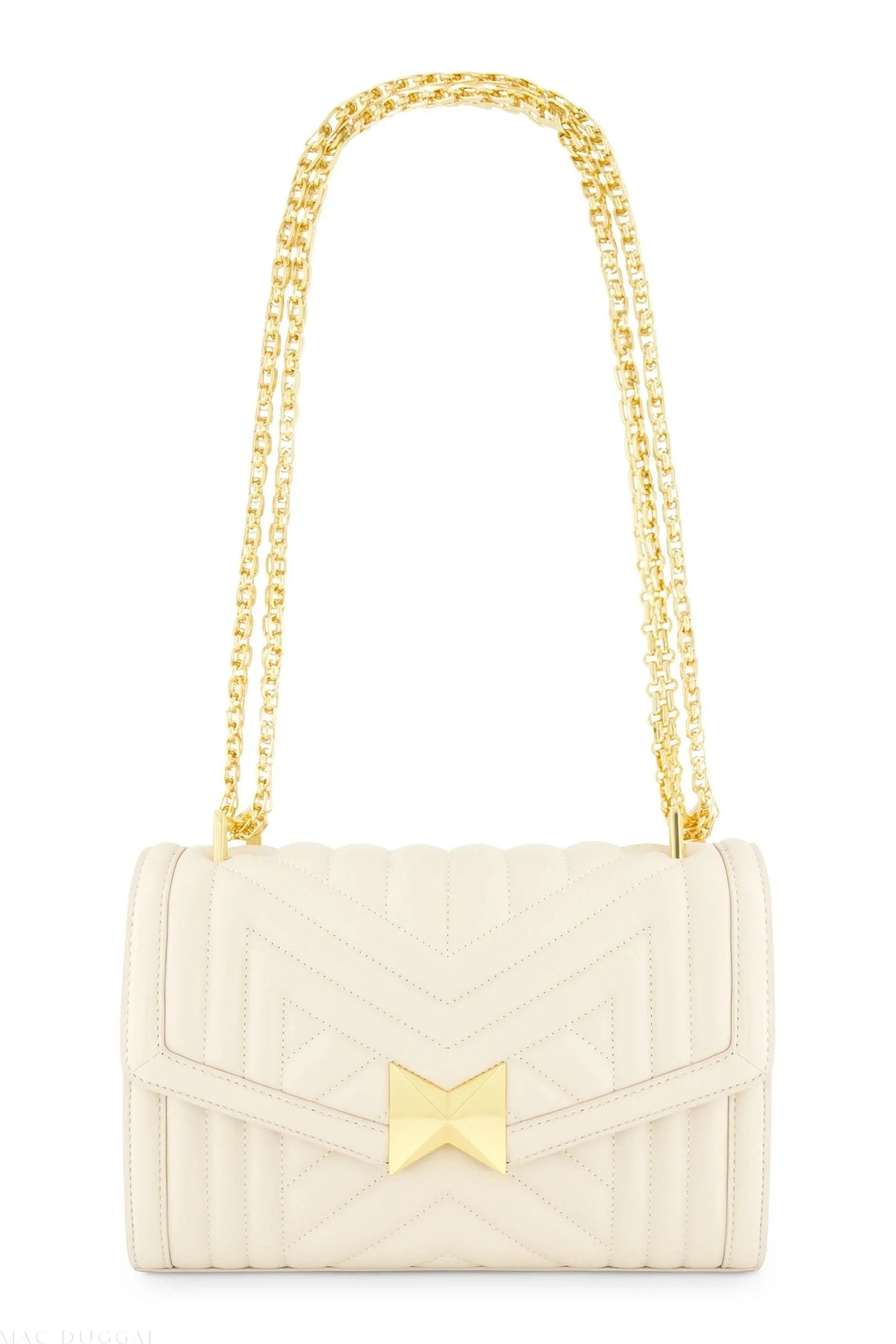 White Quilted Napa Leather Handbag With Gold Chain