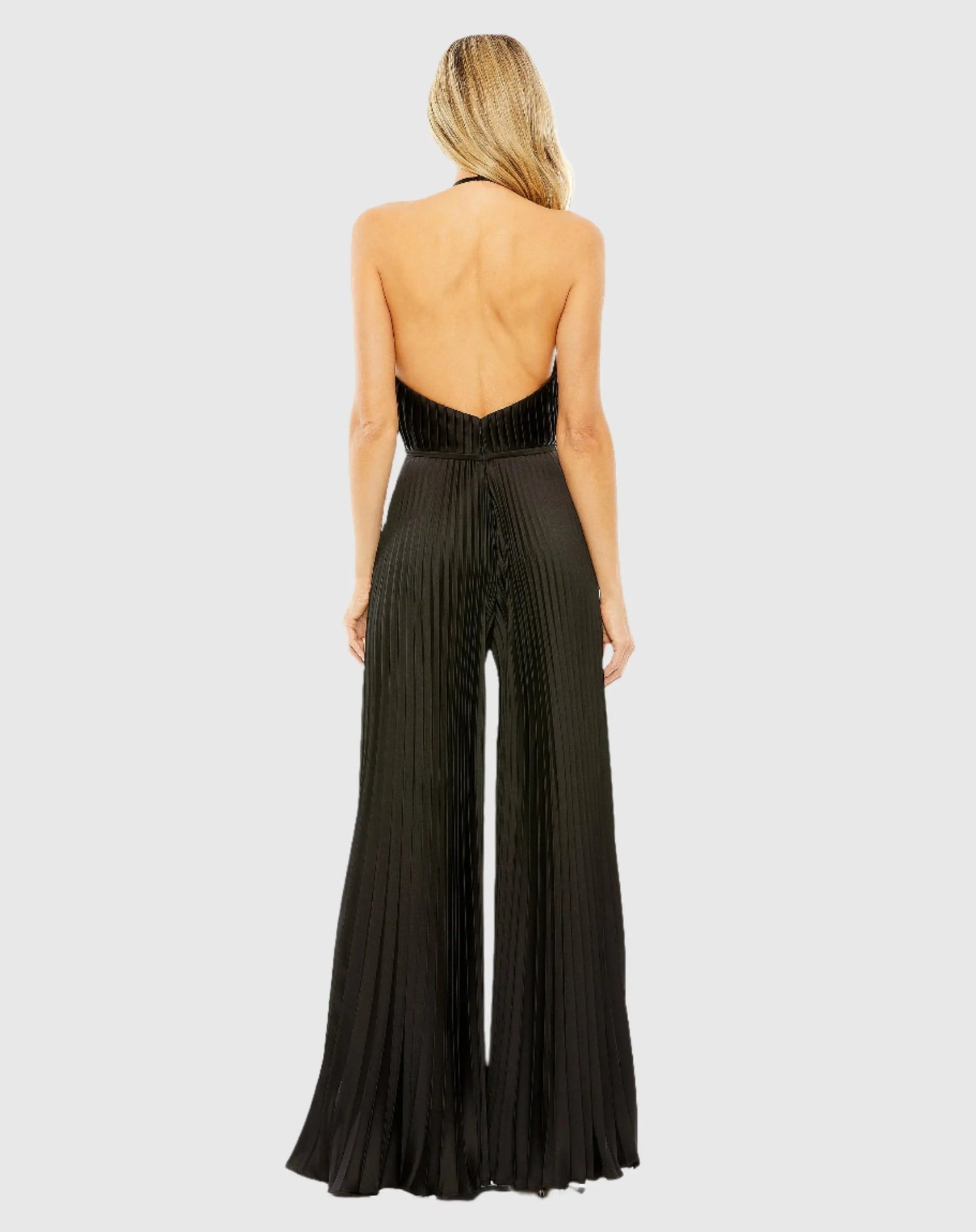 Black Halter Neck Keyhole Detail Pleated Jumpsuit