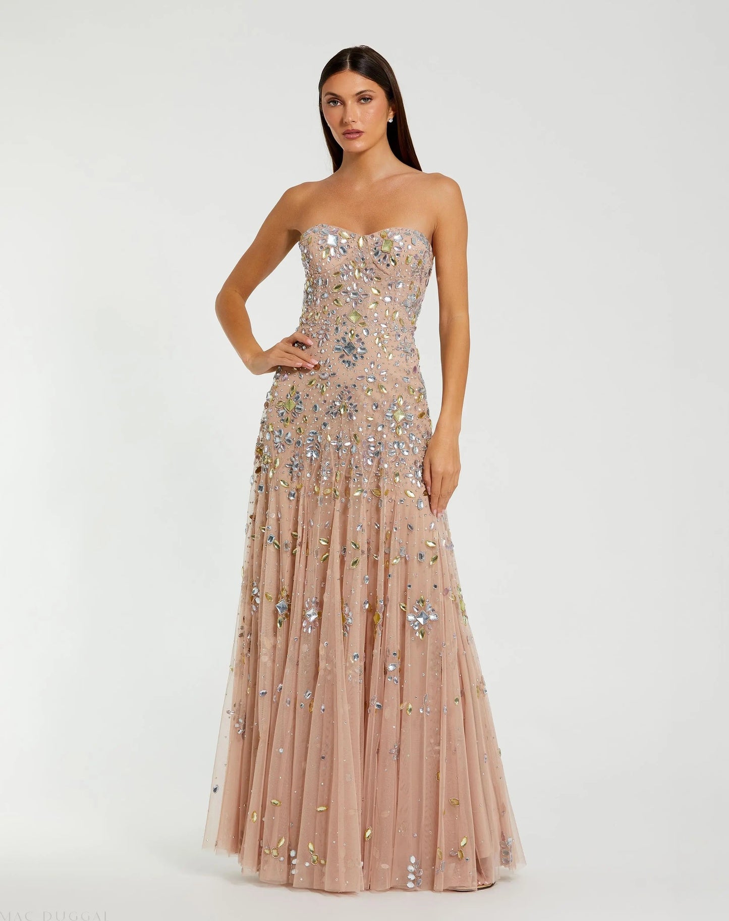 Pink Strapless Sweetheart Embellished Net Gown