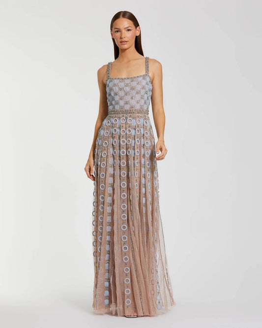 Light Blue Sleeveless Embellished A-line Gown