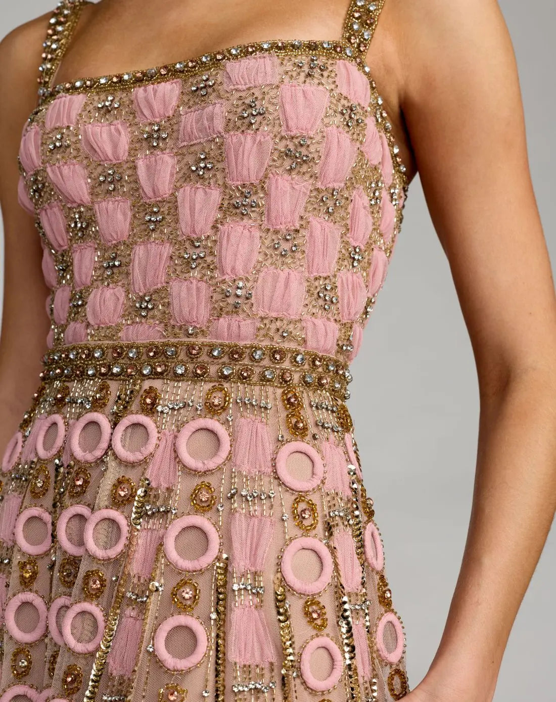 Pink Sleeveless Embellished A-line Gown
