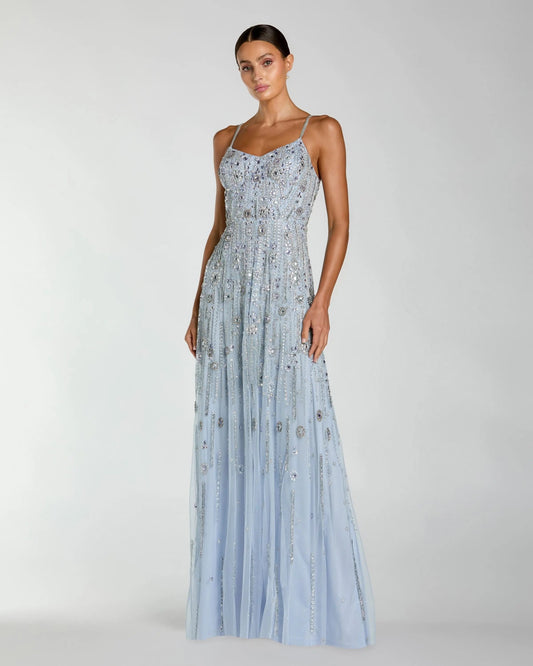 Light Blue Rhinestone Sweetheart A-Line Gown
