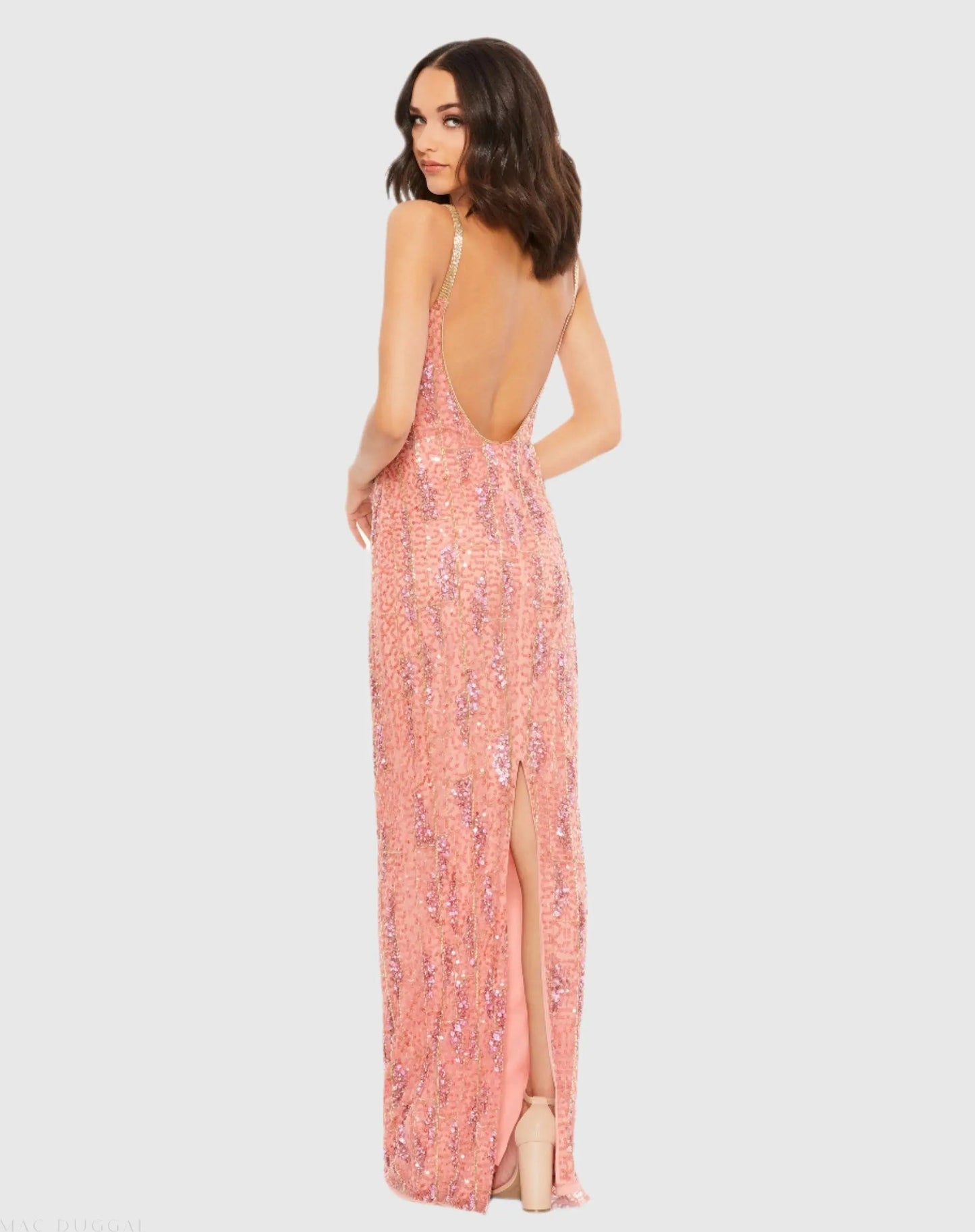 Pink Embellished Square Neck Gown