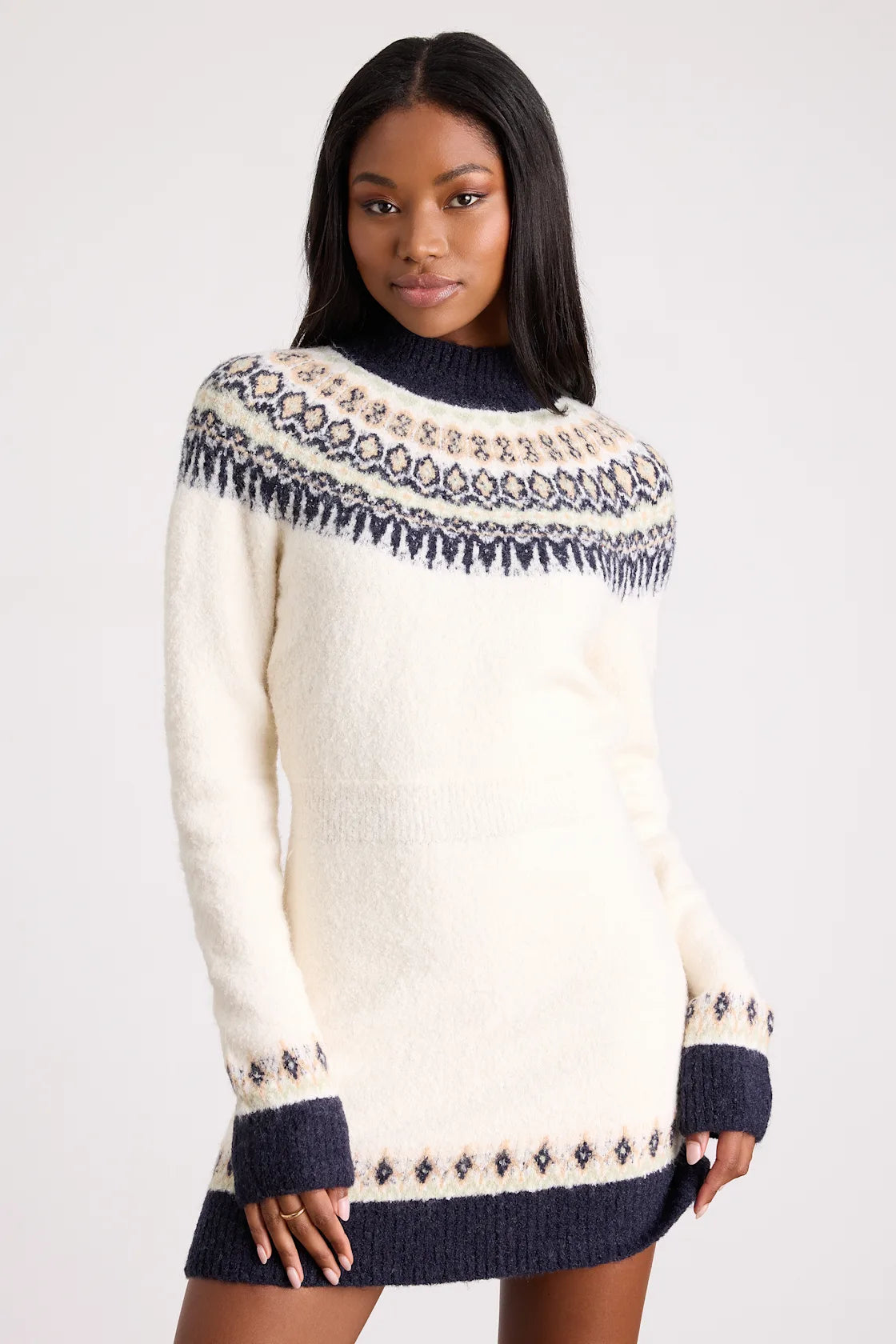 Nina Ivory and Navy Fair Isle Sweater Mini Dress