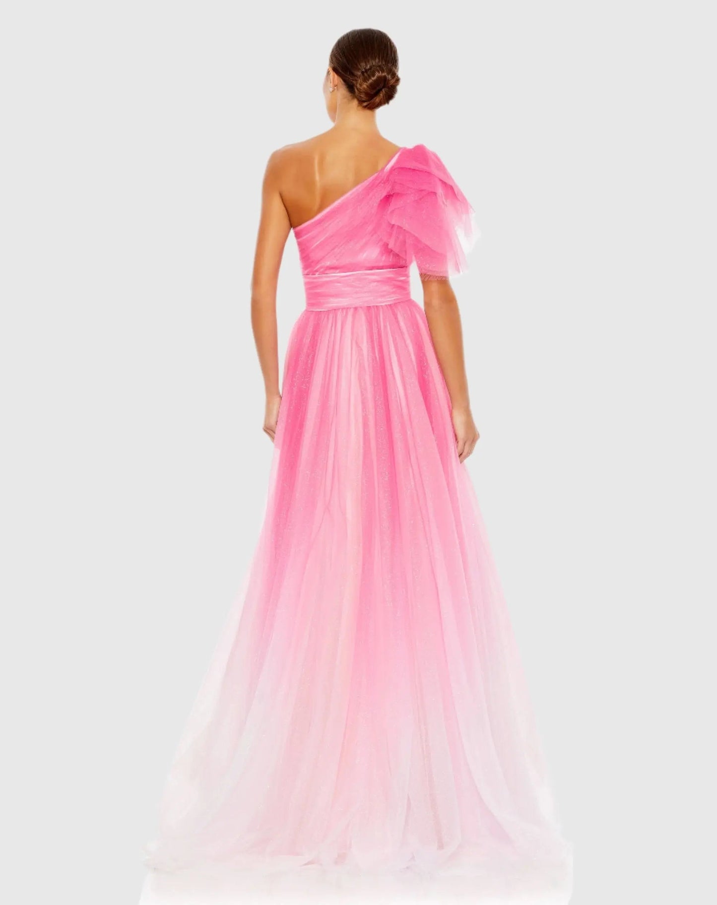 Pink Glitter Ombre Ruffled One Shoulder Ballgown - FINAL SALE