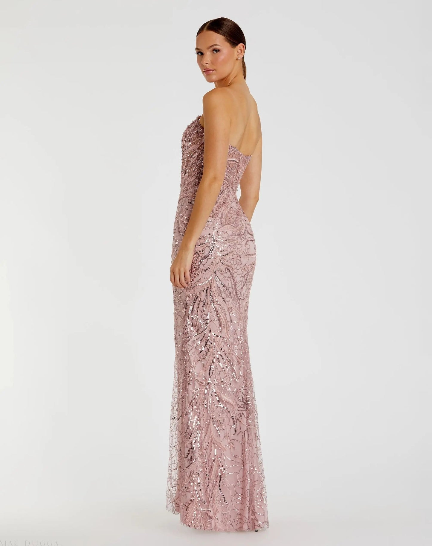 Pink Beaded Sequin Strapless Trumpet Gown