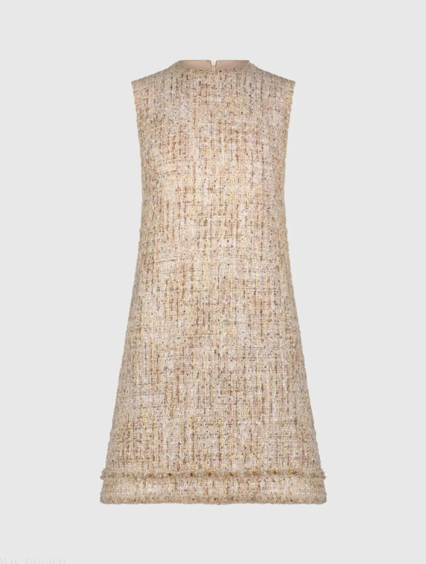 Beige Beaded Trim A-Line Mini Shift Dress