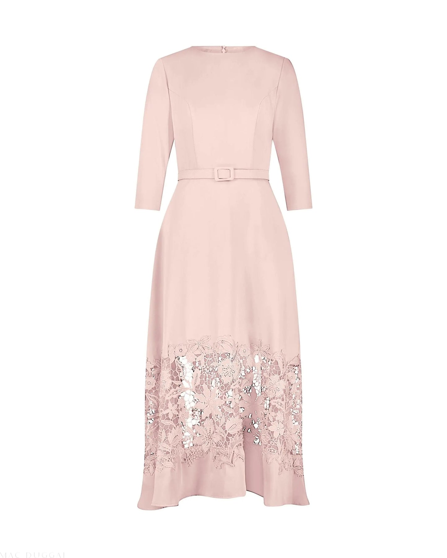 Pink Crepe Boat Neck Midi Dress With Applique Cut Out