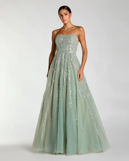 Green Embellished Strapless Sweetheart Ball Gown