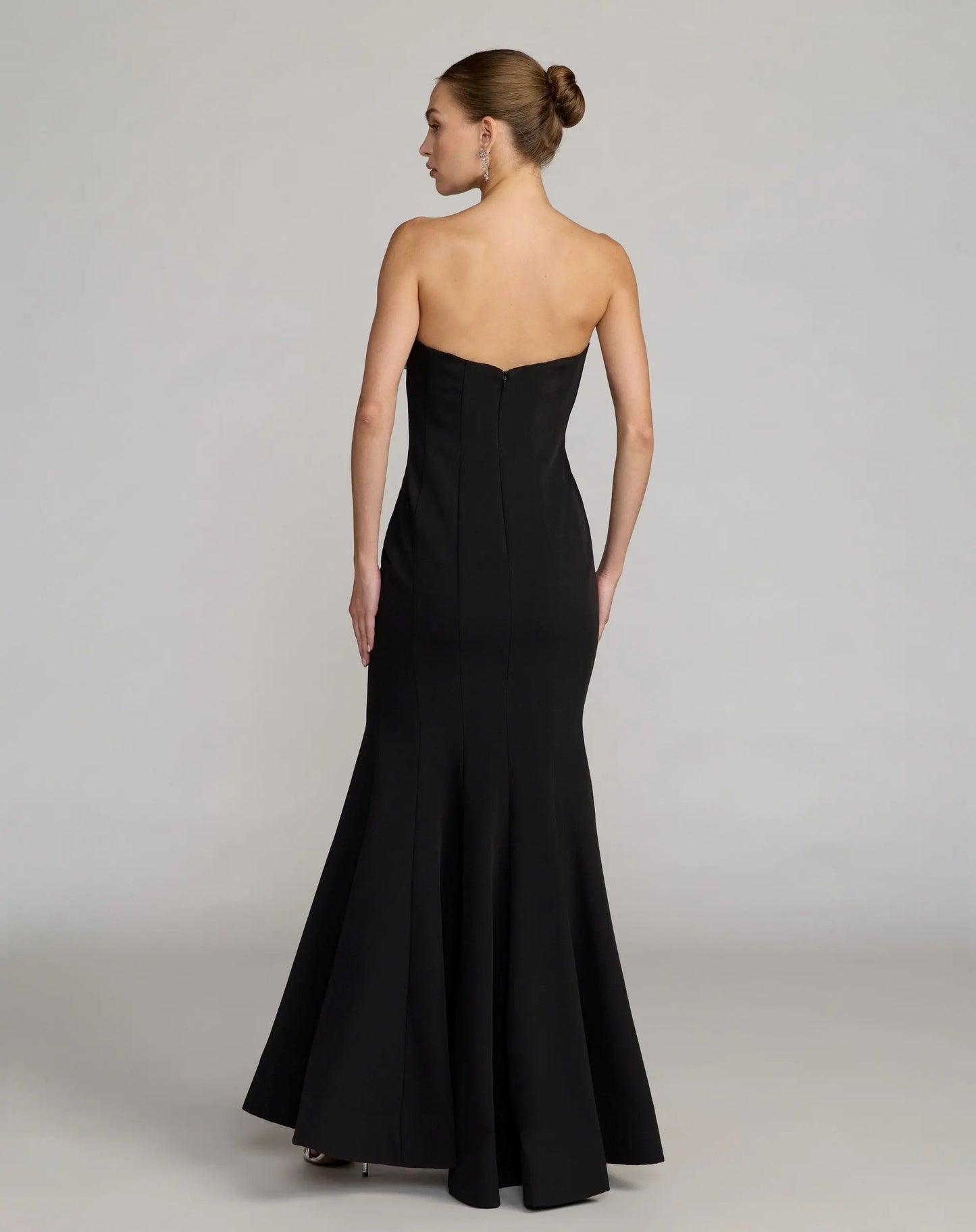 Black Strapless Crepe Mermaid Gown With 3D Flowers