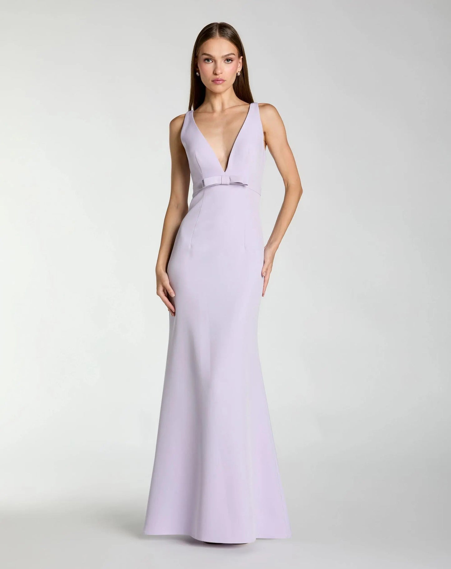 Purple Sleeveless V Neck Mermaid Gown With Bow
