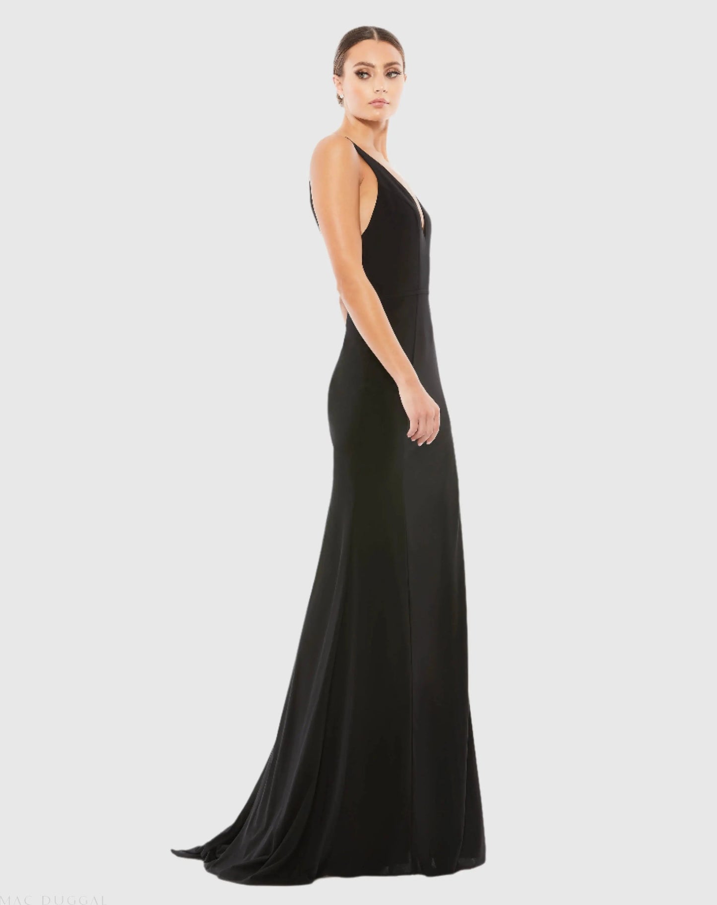 Black Plunge Neck High Slit Gown - FINAL SALE
