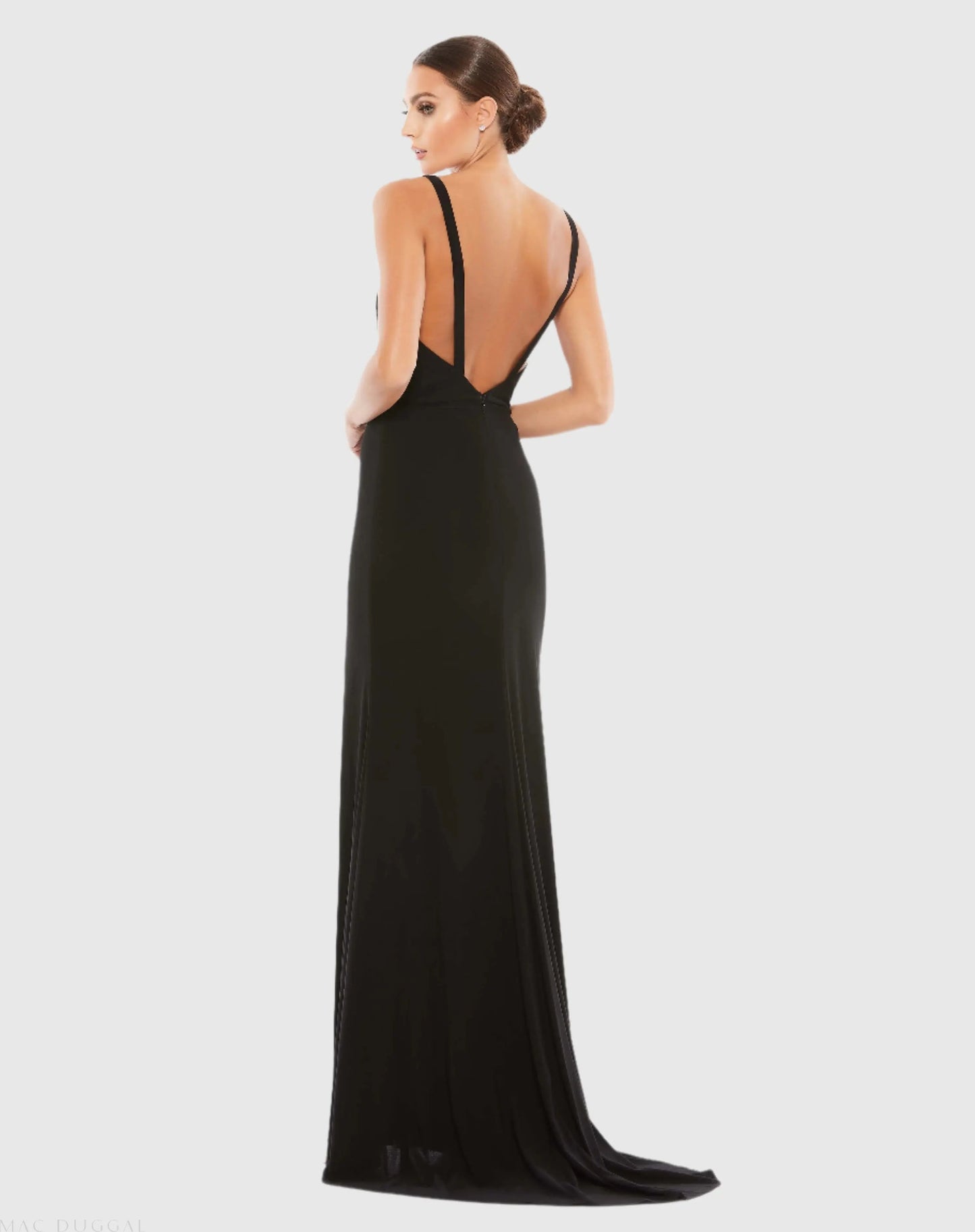 Black Plunge Neck High Slit Gown - FINAL SALE