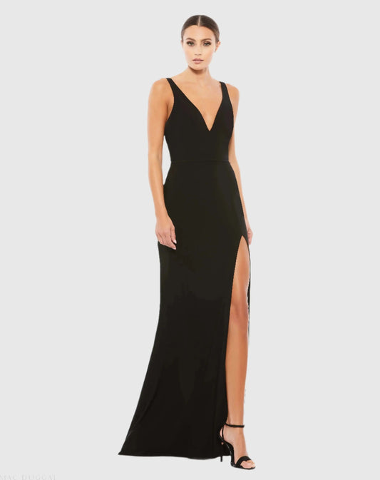 Black Plunge Neck High Slit Gown - FINAL SALE