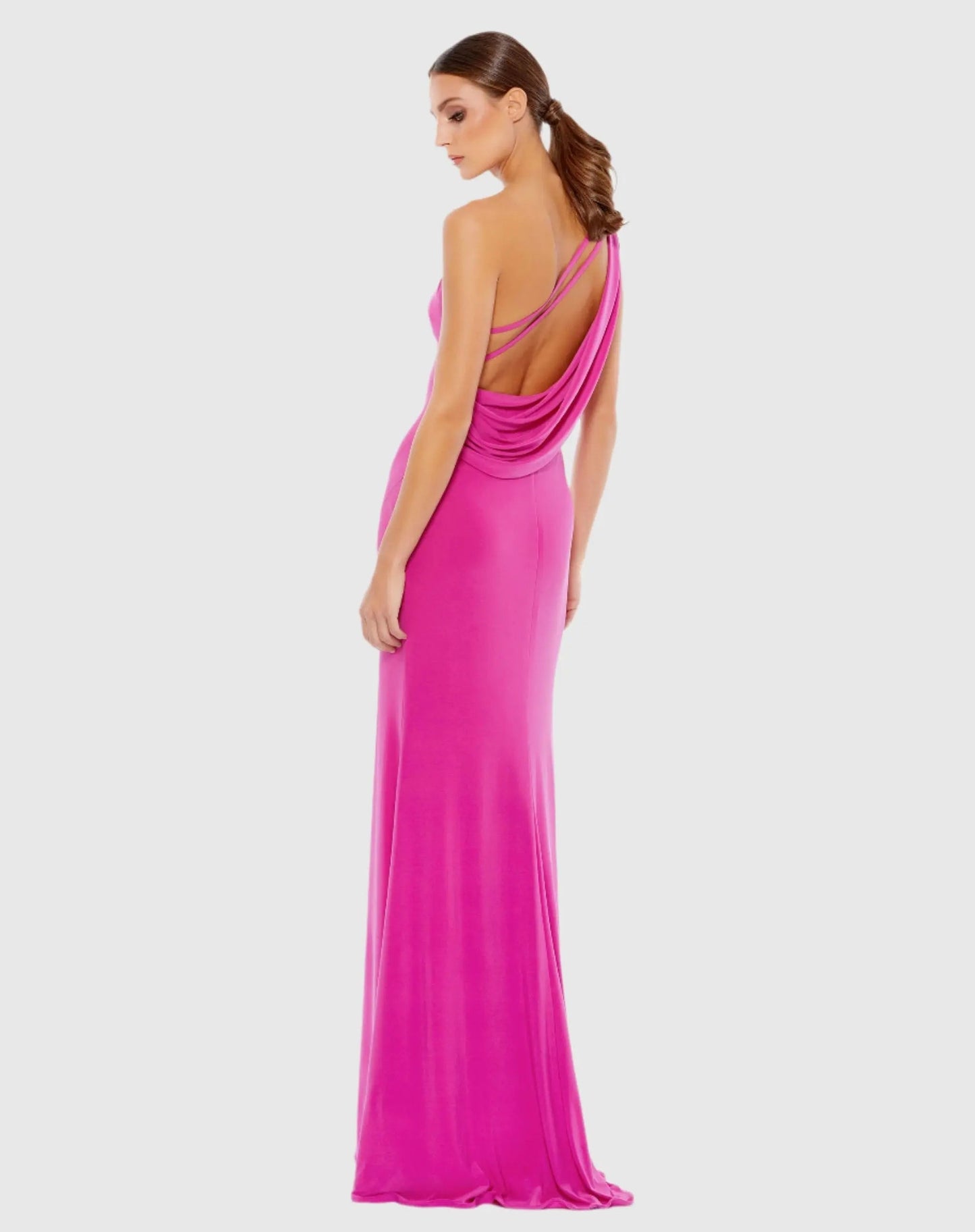 Pink Jersey One Shoulder Draped Back Gown - FINAL SALE