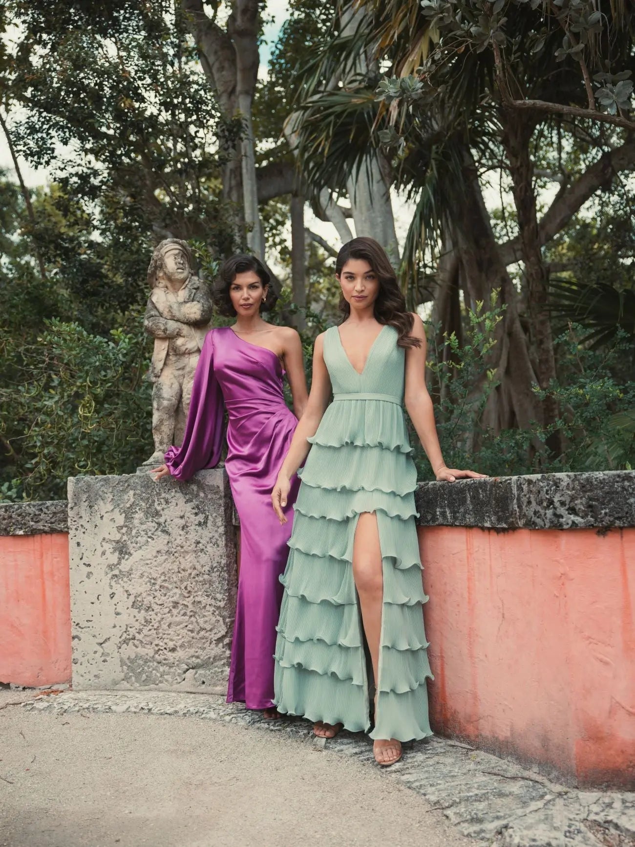 Purple Satin Puff Sleeve Gown