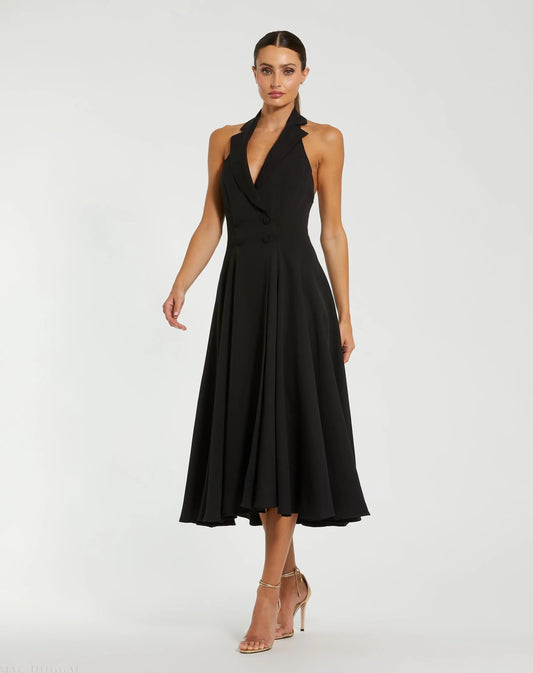 Black Halter Neck Sleeveless Blazer Midi Dress