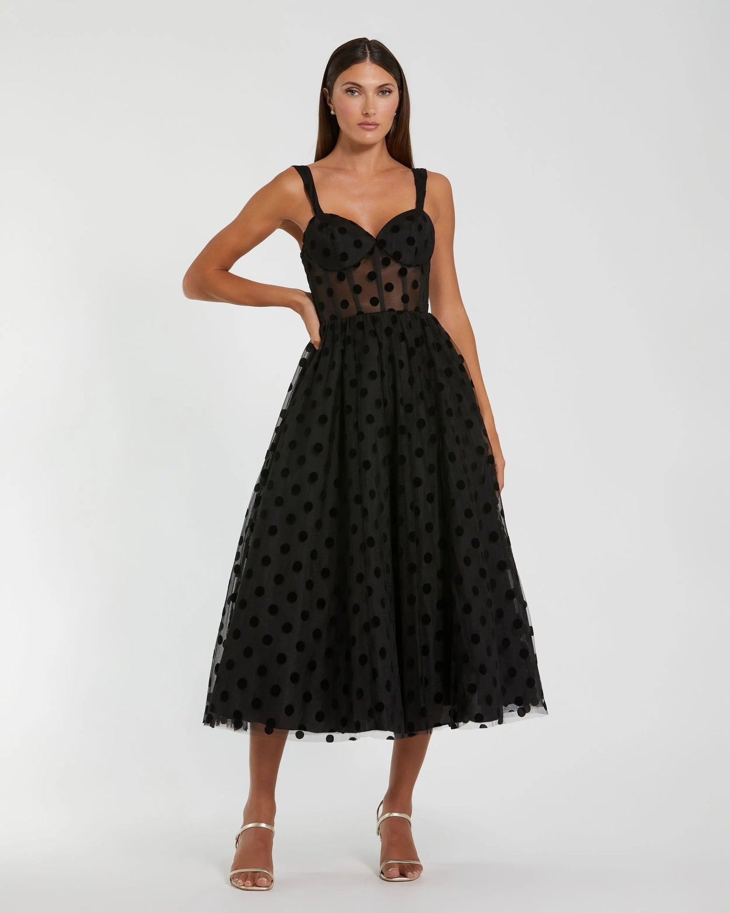 Black Polka Dot Tulle A-Line Midi Dress