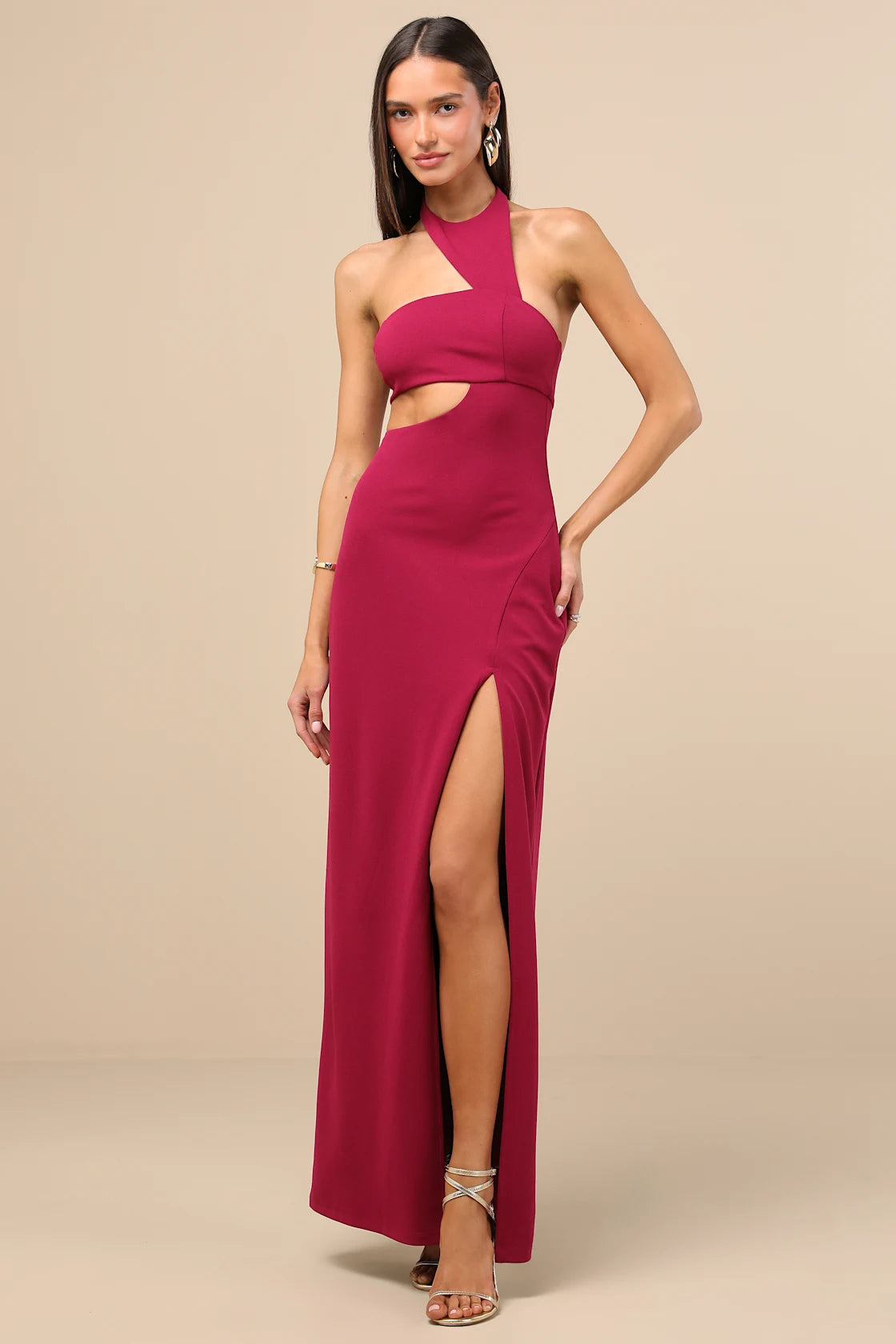 Sashia Magenta Sleeveless Asymmetrical Maxi Dress