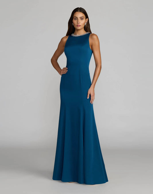 Blue Embellished Neck Trumpet Gown