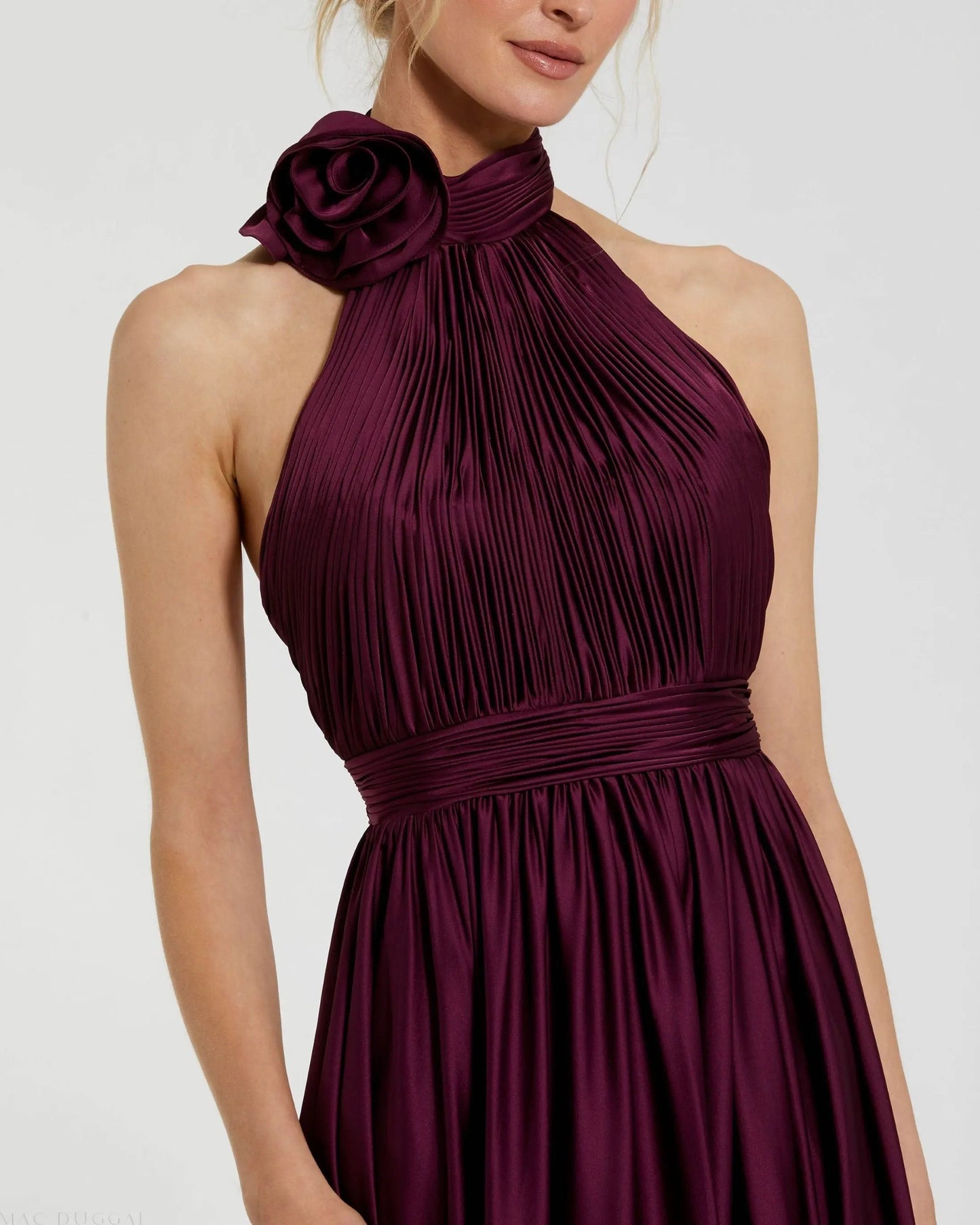 Purple Soft Tie Halter Neck High Slit Gown