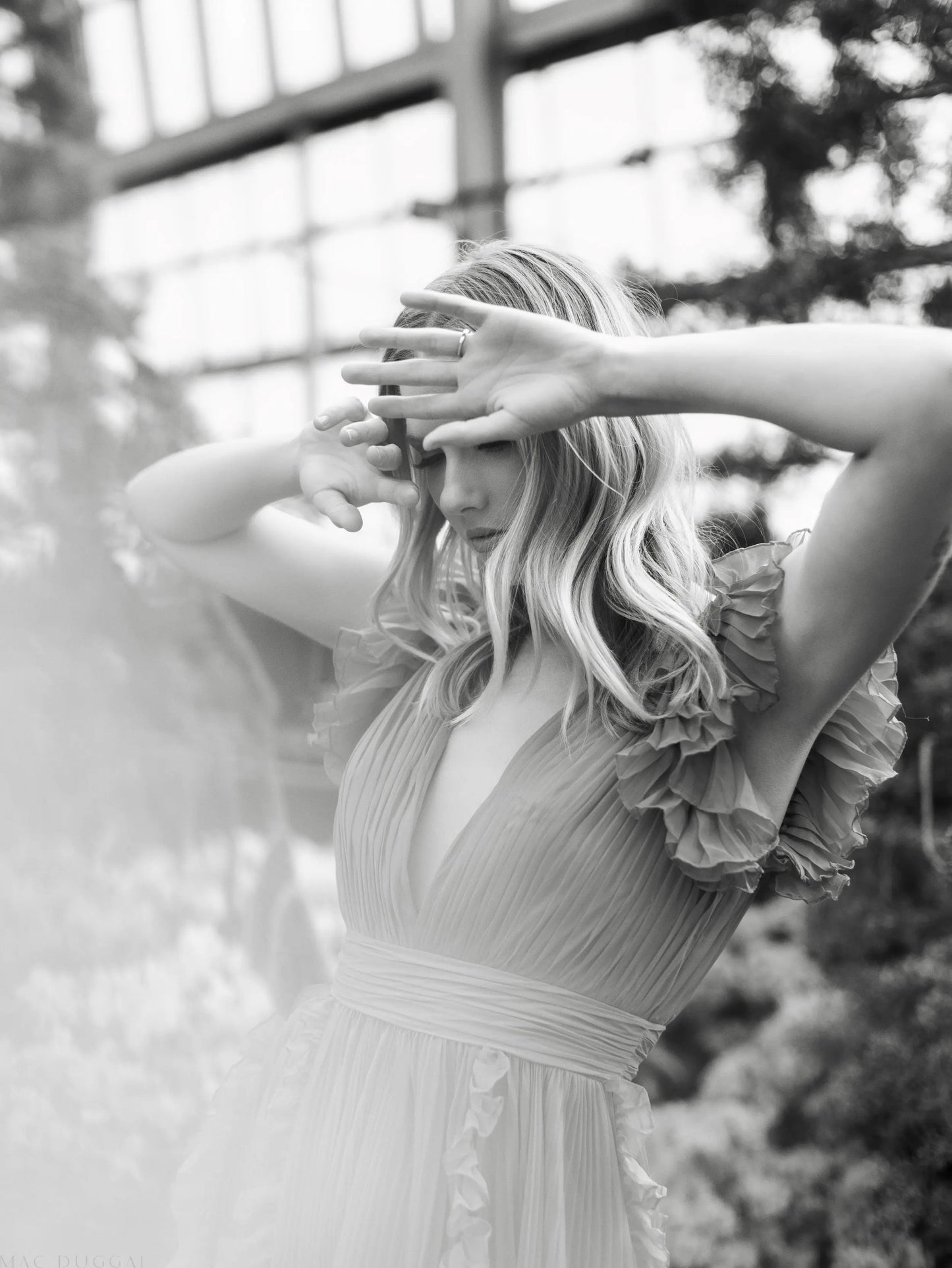 Pink Pleated Ruffle Cap Sleeve Flowy A Line Gown