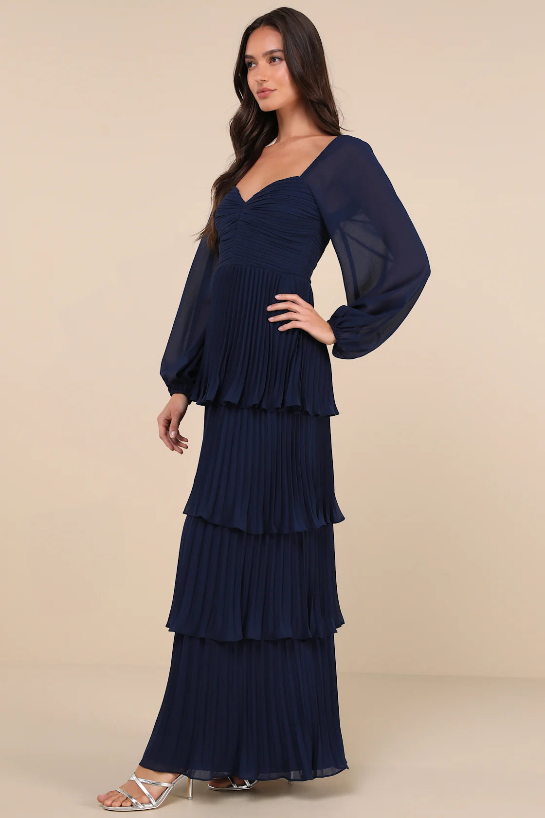 Impactful Elegance Purple Tiered Balloon Sleeve Maxi Dress