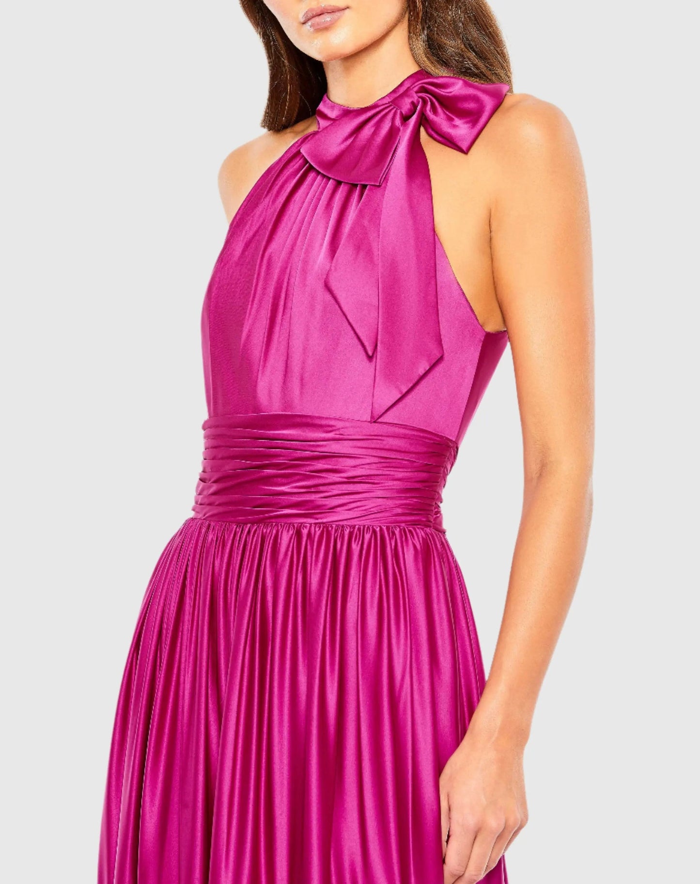 Pink Ruffle Tiered Soft Tie Halter Neck Gown