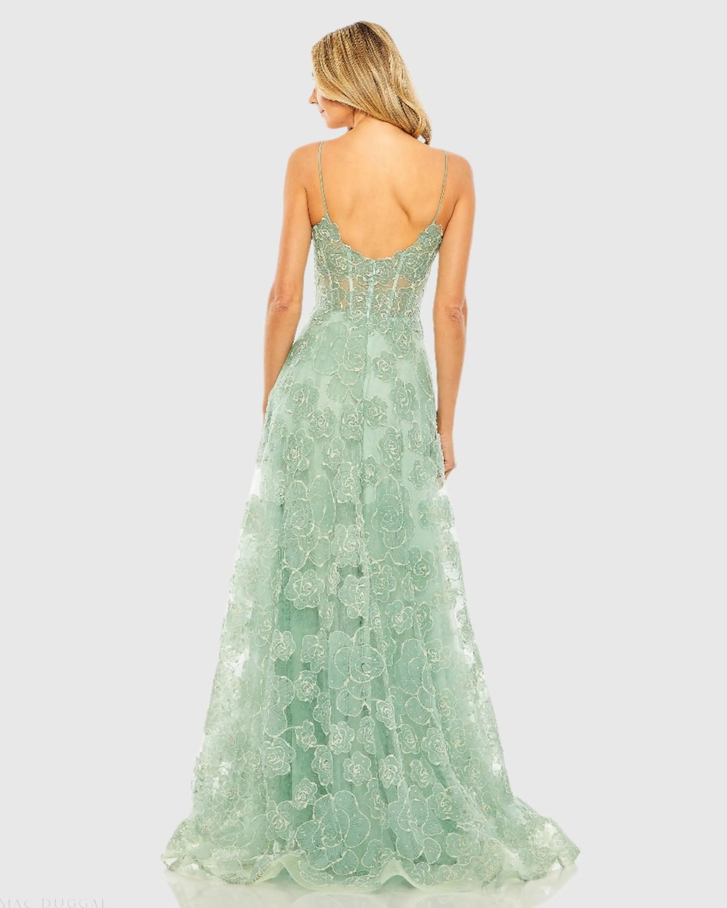 Green Embroidered Sweetheart Neck A-Line Gown