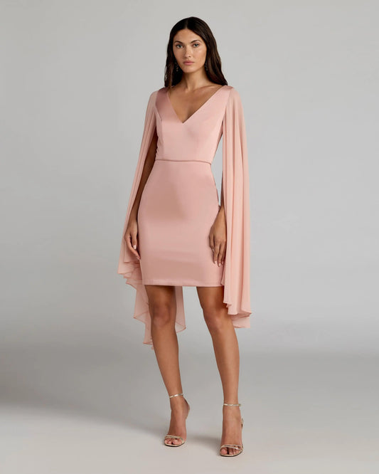 Pink V-Neck Cape Sleeve Mini Dress